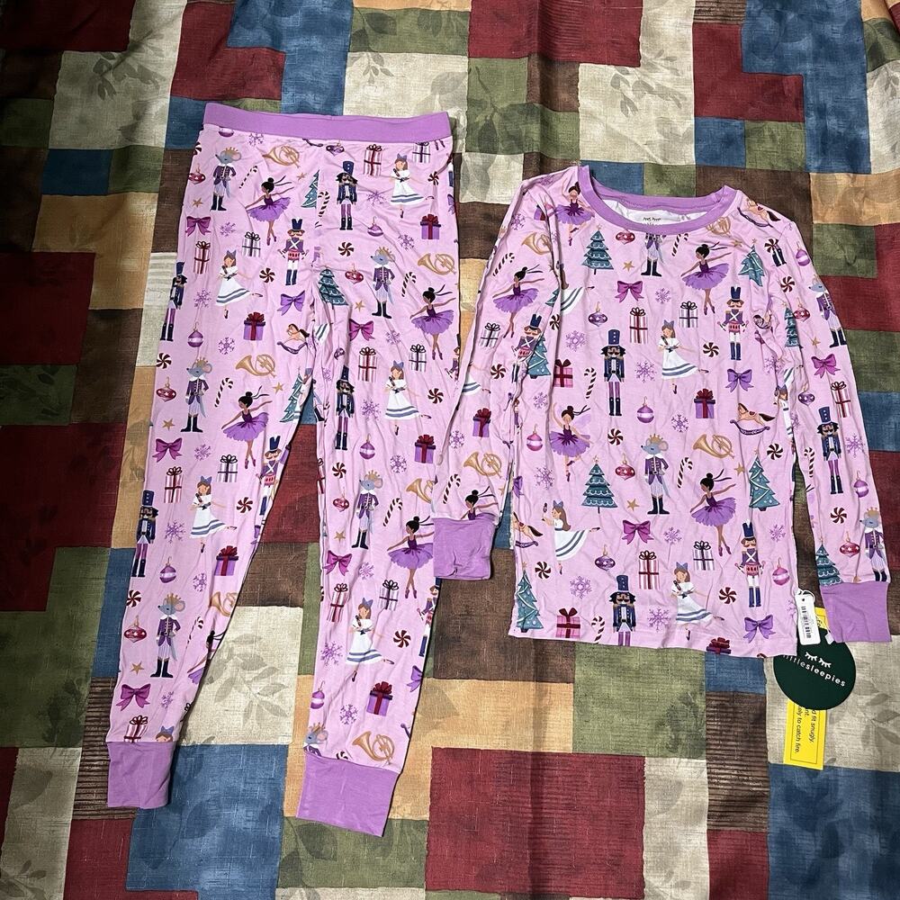 Little Sleepies Christmas Two Piece Pajamas Size Kids 9/10 Long Sleeve Pink NWT
